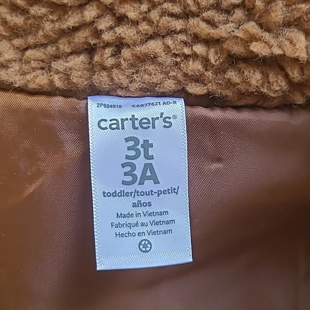 Carters Blue & Brown Soft-Shell & Faux-Sherpa Vest - Size 3T